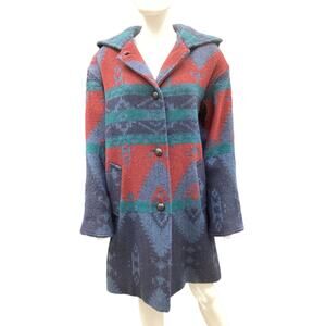 Vintage Larry Levine Women’s Coat Size M/L Wool Leather Buttons Hood Union Made